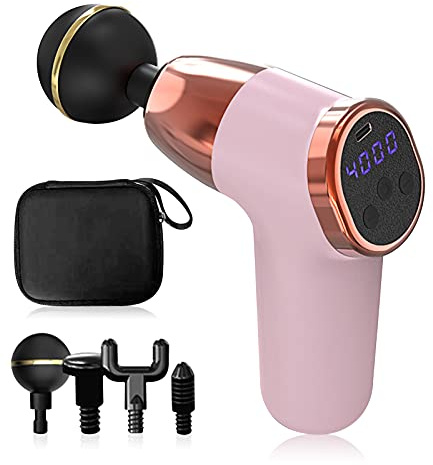 Ergocar Muskel Massagepistole Massage Gun Tiefen Massagegerät für Nacken Schulter Faszien Tiefengewebe mit 20-Gang-Modi Elektrisches Handmassagegerät 4 Massageköpfen, Taste Stil-Rosa