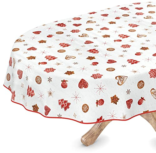 Tischdecke abwaschbar Weihnachten Wachstuchtischdecke Oval 140 x 160cm mit Saum (eingefasst) Silvester Wachstuch