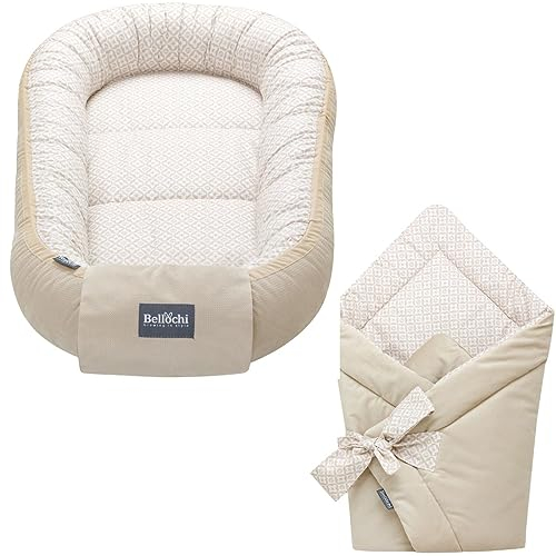 Bellochi Growing in style Set 2in1 Babynest und Einschlagdecke - Baby Erstausstattung Babynestchen Babyhörnchen - 100% Baumwolle - ÖKO-TEX Zertifiziert - Lux