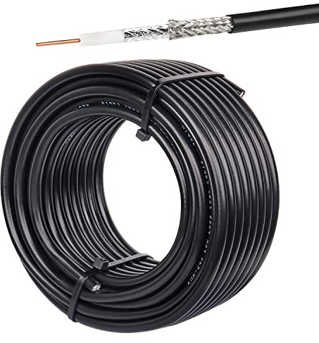 XRDS -RF RG59 Cavo coassiale 50FT, RG59 Dual Shield Cable 75 Ohm Conduttore in rame nudo RG59 Cavo per sistemi di telecamere di sorveglianza Cavi CCTV/DVR/TV