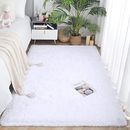 ROHATIM Alfombras Salón Grandes Pelo Largo Alfombra Habitación Dormitorio Lavables Alfombra Antideslizante Muy Suave para salón o Dormitorio, Alfombra esponjosa de Cama(Blanco Puro,200 x 300 cm)