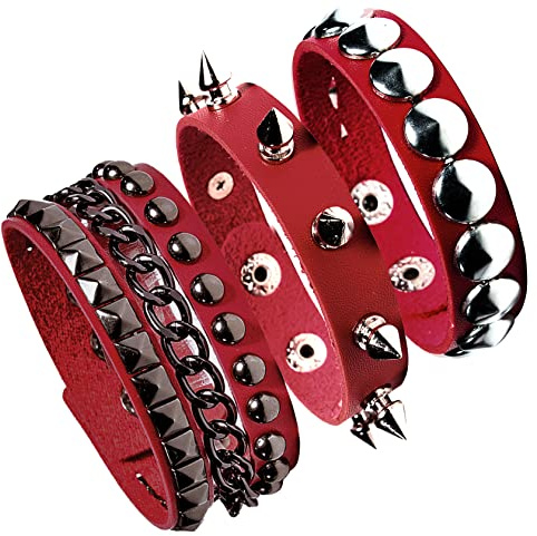 Eigso Steampunk Leather Cuff Studded Bracelets for Men Women Spikes Punk Leather Wristbands for Man Woman