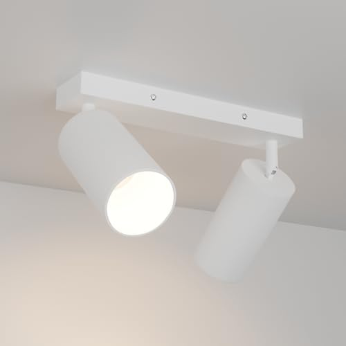 Aipsun Deckenstrahler 2 Flammig Weiß, GU10 Deckenstrahler, LED Deckenleuchte Schwenkbar 350° GU10 Deckenlampe Spot für Schlafzimmer, Küche, Wohnzimmer (ohne Leuchtmittel)