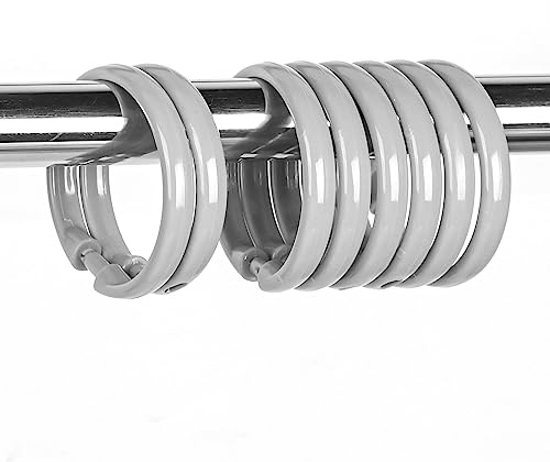 Qulable Graue Duschvorhang-Haken-Ringe, 12 Stück, runde Kunststoff-Duschvorhangringe für Badezimmer, Kunststoff-Duschvorhanghaken für Duschvorhangstange, Duschhakenringe für Duschvorhang