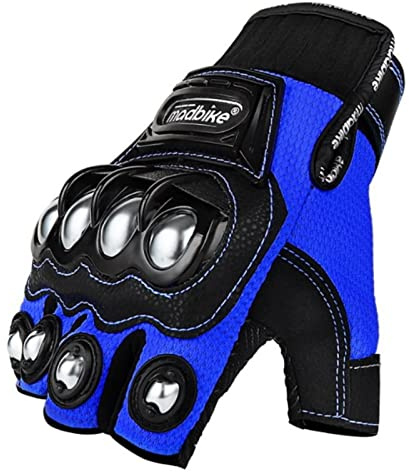 TREGOO Motorcycle Gloves for Men and Women, Steel Knuckle Half Finger Touchscreen Motorbike Gloves for BMX ATV MTB Riding, Road Racing, Cycling, Climbing, Motocross (Blue,Medium)