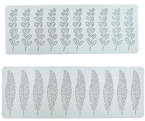 Lowats 2 Stück Spitzen Fondant Formen 3D Silikonformen in Blatt und Feder Silikon-Fondant-Spitzenmatte zum Formen von Geschmolzener Zuckerpaste Schokolade Seife Harz Kuchen Silikonformen Backen