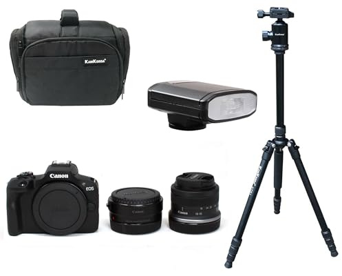 KamKorda Camera Bag + Flash + Tripod + Adapter + R100 Mirrorless Camera + RF-S 18-45 f/4.5-6.3 IS STM Lens, 24.1MP APS-C CMOS Sensor, 4K Video + 2 Year Warranty