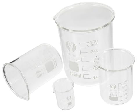 SOLUSTRE Set Da Laboratorio Chimico 4 Pezzi Becher in Vetro Borosilicato 10/50/100/300 Ml Resistente Al Calore Beccuccio Ergonomico Per Misurazioni Precise e Uso Didattico e Scientifico