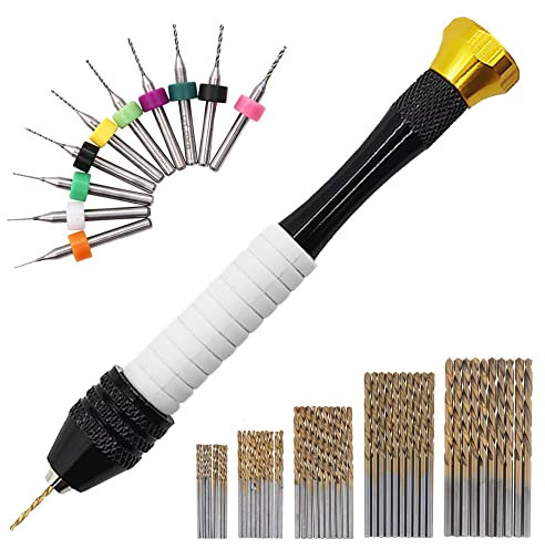 Omninmo 61 pièces étau à broche ensemble de perceuse à main outils rotatifs artisanaux manuels pour la sculpture artisanale fabrication de bijoux avec Mini forets hélicoïdaux PCB