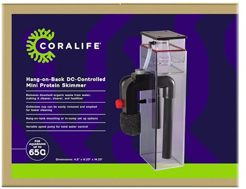 Coralife Aquarium Fish Tank Marine Salt Water DC-Controlled Variable Speed Mini Protein Skimmer, Up To 65 Gallons