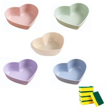 5 Pieces Heart Shaped Plates,Dessert Plate,Heart Shaped Dish,Sauce Tray,Dip Tray,Pasta Plate,Reusable Plates,Multifunction,Plastic,Suitable For Kitchens And Restaurants (Mixed colors, 7cm)