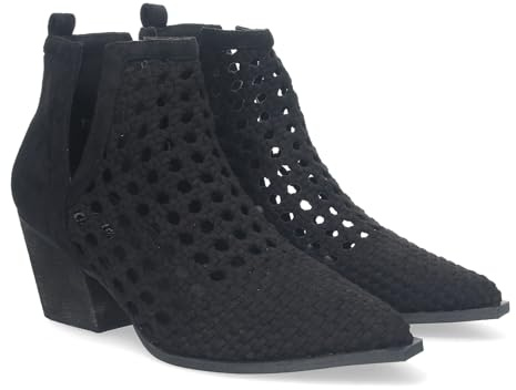 shoes&blues.es 80839-Botin Elegante de Mujer con Tacon, Diseno Calado con Tiras Trenzadas, de Punta Fina, y Abierto por los Dos Laterales para mas Comodidad.. Talla 40 Negro