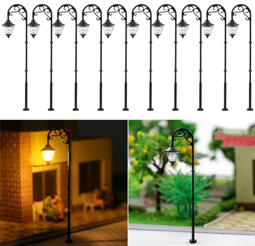 Sileduove 10 Stück H0 Spur 1:87 LED Parklaternen Lichtlampen 63 mm 3 V Modellbau Bonsai Spur H0 Minigarten Puppenhaus Dekor