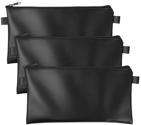 Rapidbok Geldbeutel, 3 Stück Banktaschen aus Kunstleder, 28 x 16 cm, mit Reißverschluss, Geldtasche, Reißverschlusstasche, für Geldaufbewahrung zum Schutz Kleiner Wertsachen (Schwarz)