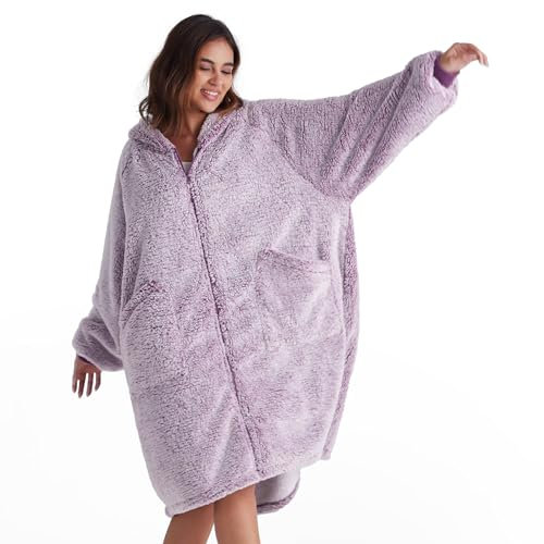 Bedsure Couverture à Capuche avec Manches Sherpa - Couverture Douillette avec Manches - Pull Douillet - Couverture Portable - Cadeau pour Femme, Lilas, 100x78 cm
