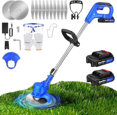 Akku Rasentrimmer mit Akku 21V Freischneider Elektrischer Rasentrimmer Mit 2 Batterien Akku Motorsense Elektro-Trimmer, Garten Rasen Unkraut Trimmer Elektro Trimmer Gartenkantenfräser für Garten, Hof
