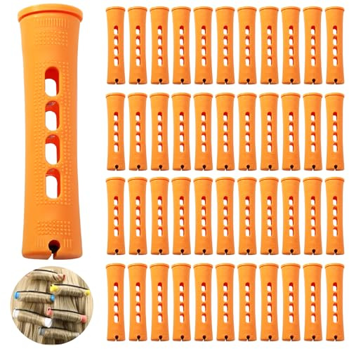 Coufce 60 Pcs Perm Rods 0.87 Orange Hair Rollers Cold Wave Rods Long Short Hair Rollers Curling Rods