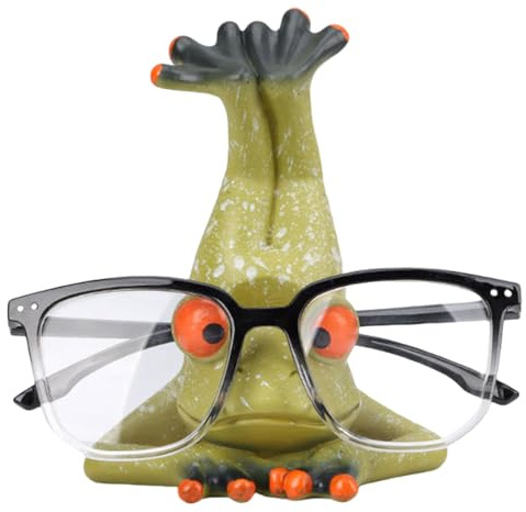 JARPSIRY Funny Frog Figurine Eyeglasses Holder Stand, Cute Resin Frog Sculpture Creative Sunglasses Spectacle Display Rack for Desk Nightstand, Home Office Decorations Gift