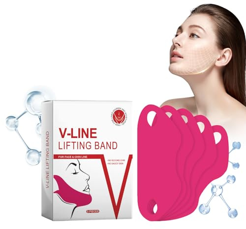 V Line Lot de 5 masques lifting pour double menton - Masque facial anti-rides en forme de V - Masque lifting collagène - Masque hydrogel pour double menton