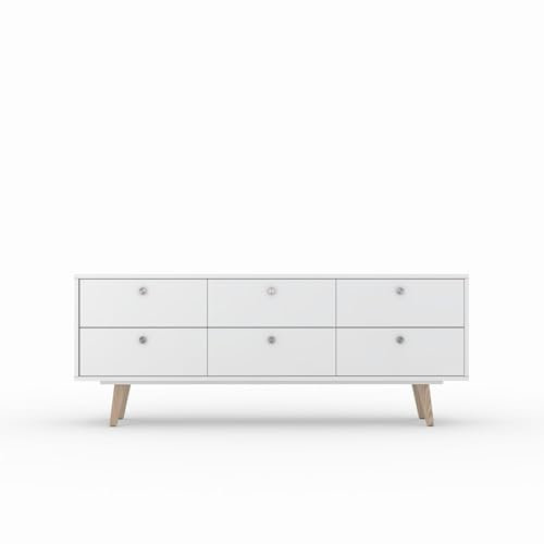 TV Schrank CROWN, lackiert Weiß, 6 Schubladen, skandinavisches Sideboard, 170 x 66 x 43 cm