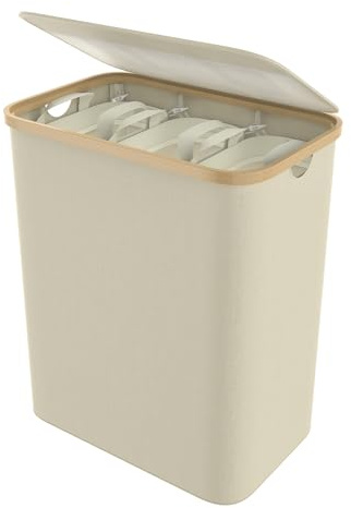 FIVMEN Wäschekorb 3 Fächer Wäschesammler Wäschesortierer mit Deckel und 3 Waschbarer Wäschesack Wäschebox Wäschesack aus Oxford-Gewebe für Waschküche Bad 140L, Beige