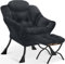 Armchair Living Room Comfy Armchair Reading Chair with Footstool Lazy Accent Chairs Bedroom Cuddle Chairs, for Living Room Bedroom Study Room Office, Black