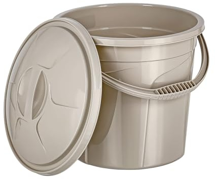 Best House | Water Bucket | 10 Litres | Cream | 1 Pc | Bucket with Lid & Carry Handle | Multipurpose Storage Container for Kitchen Garden Cleaning Water Animal Bird Feed Storage Buckets (Pack of 1)
