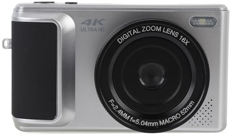 Digital Mirrorless Camera, 64MP 4K Auto Focus 16x Zoom Selfie Video Flash, Beauty Filters, 180° Flip Screen, ABS Material (Silver)