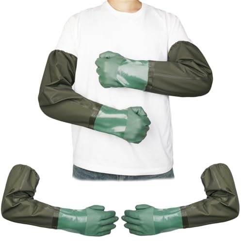 JISRKP 27 Long Rubber Gloves, Pond Gloves, Waterproof Cleaning Reusable Heavy Duty Gloves for Gardening, Aquarium, Fishery, Machinery Industry