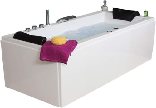 Whirlpool Badewanne Relax Basic – Made in Germany | Eckbadewanne mit 14/16 Massage-Düsen, LED-Beleuchtung & Armaturen | Maße: [180 x 90 cm] | Spa-Badewanne für 2 Personen