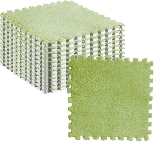 10 Stück Plüsch-Puzzle-Bodenschaummattenfliesen, Flauschige, Schneidbare, rutschfeste, Ineinandergreifende Teppichfliesen (Leuchtendes Grün)