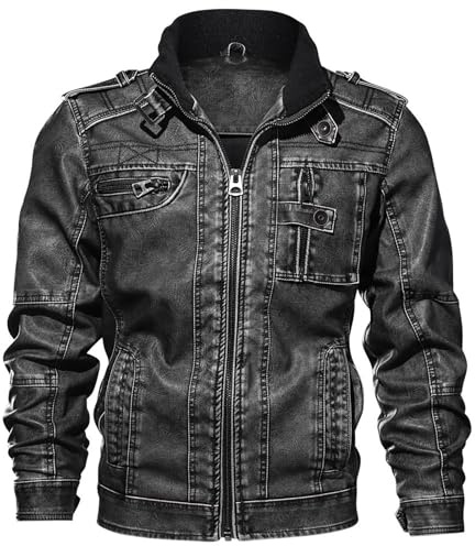 Giacca in Pelle Uomo, Leggera Sottile con Tasca sulle Maniche Giubbotto Bomber Giaccone Giacca Chiodo Pelle Biker Motociclista Giacca Pelle Uomo Primavera Giacca Uomo Mezza Stagione Chiodo Pelle Uomo