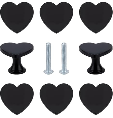GOMAKERER 8 Satz Schrankknöpfe, Möbelknöpfe Schwarze Herz Kommodenknöpfe Schubladenknöpfe Schrankbeschläge Legierungsknöpfe Für Zuhause Schrank Kleiderschrank, 32x33.5x25mm
