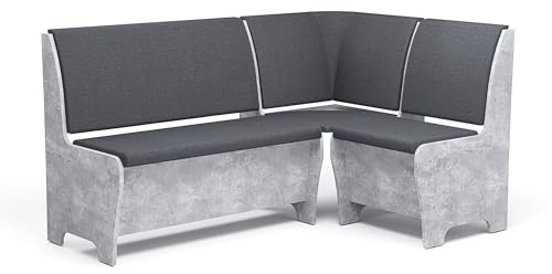 Rodnik Eckbank Tunis 150x120 cm, Sitzbank gepolstert, Truhenbank (Beton - Grau)