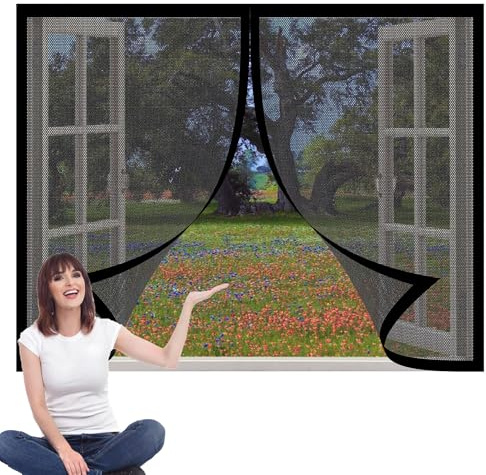 Mosquitera para Ventana Corredera 178 x 160 cm sin Taladrar Cortina Antimosquitos Protección Contra Mosquitos para Balcones, Puertas y Ventanas, Negro