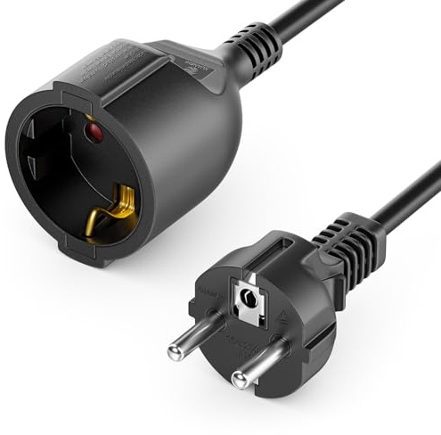 deleyCON 2m Förlängningskabel Strömkabel Nätkabel Förlängning, Skyddskontakt Stickpropp Typ F (CEE 7/7) till Uttag (CEE 7/3), Beröringsskydd, TV PC Dator Projektor - Svart