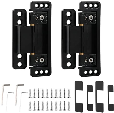Ultra-Thin Concealed Hinges, 2Pack Hidden Door Hinges Invisible for Secret Door, Heavy Duty 2 Way Adjustable 2-Dimensional Butt Hinge, Zinc Alloy Silent Smooth Fine Hardware for Door Cabinets (Black)