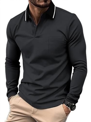 JACKETOWN Poloshirt Herren Langarm Knopfkragen Arbeitshemd Atmungsaktiv Arbeits Poloshirts Button Down Polohemd Golf Frühling Herbst Casual Polo Hemd