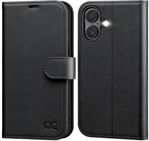 OCASE Étui Coque pour iphone 17 (6,3 Pouces) Litchi Noir | Blocage RFID, Coque à Rabat, Fermoir Magnétique, Housse Portefeuille en Cuir PU, Béquille, Fentes Cartes, Protection Antichoc