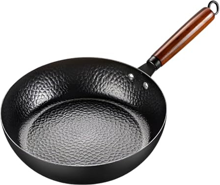 AIZYR Sartén Antiadherente Sartén con Mango De Madera, Sartén De Hierro Fundido Sartén Honda para Vitrocerámica Y Cocinas De Gas