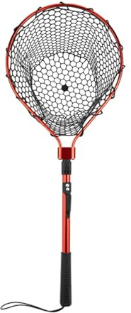 Retino da pesca con manico, reti da pesca a mosca per trota, guadino portatile pieghevole, attrezzatura da pesca telescopica antiscivolo, rete da pesca in silicone con gancio per uomini e donne (1
