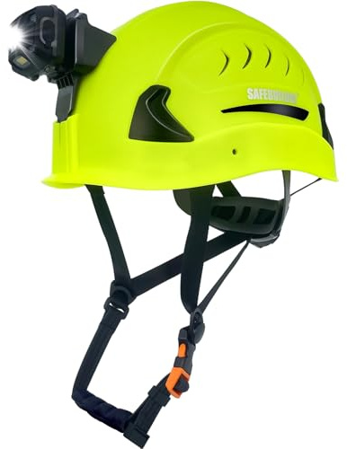 SAFEBUILDER G2C+H Type 2 Class C Hard Hats with Headlight Safety Helmet with Headlamp Vented Construction Work at Height Rescue Industrial ANSI (G2C+SHL01 Light, Green Type 2)