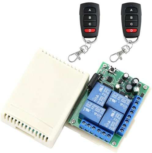 RF Funk Fernbedienung Schalter Kabellos 4 Kanäle AC 220V 230V 240V, Funk-Fernbedienungsschalter Relais Empfänger mit 2 Sendern für Motor Garagentor Licht Elektrische Vorhang