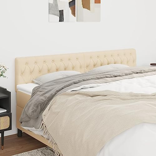 QJBSAVVA Bettkopfteil Creme 180 x 7 x 78/88 cm Höhenverstellbar Rückenlehne für Bettgestell aus Polyester Lärchenholz Modernes Design für Schlafzimmer