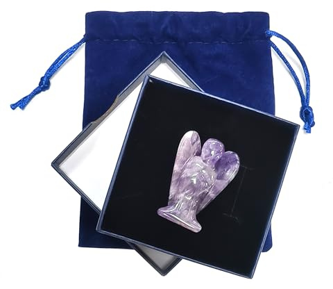 Amethyst-Engelfigur mit Geschenkbox und Samtbeutel, Schutzengel Geschenk | Polierter Amethyst-Engel zum Sammeln, Dekorieren und Mitnehmen, passend für Sammlungen mit Schutzengel Figuren.