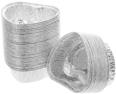 NIYANGLE 50 Moules À Gâteau Cœur En Aluminium Jetables Moules À Tarte Aux Œufs Et Mini Tartelettes Résistants À La Chaleur Pour Bbq Pique- Voyage 9.50 X 8.50 X 2.50 Cm
