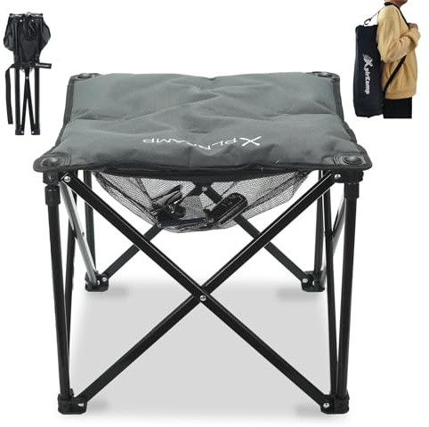 XplrKamp Padded Camping Stool, 18 Inch Oversized Camping Foot Rest, 500lb Outdoor Folding Camp Chair Portable Camping Ottoman for Camping Gardening w/Storage Net, Carry Bag (1, DarkGreen)