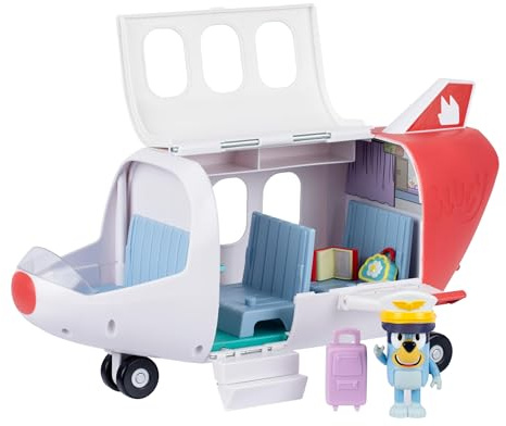 BLUEY Adventure Plane, Airplane Toys, Pilot Figure and Accessories | Open side with fold-down stairs, family seating, and luggage storage in this airplanes for kids playset