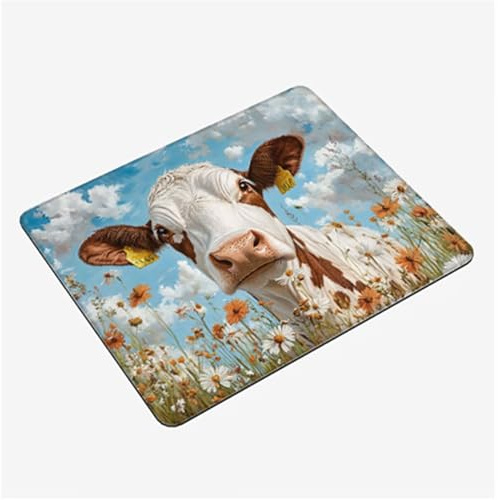 Alfombrilla Ratón Animal Mini Mousepad 40x30cm, Vaca Alfombrilla Gaming, Tapete Escritorio con Bordes Cosidos, Protector Escritorio con Base Goma Antideslizante Oficina Accesorios Gaming S0-114