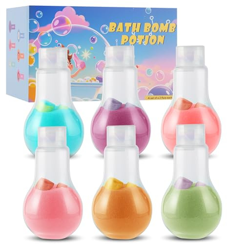 Koxtyzo Bombas de Baño para Niños, Kit de 6 Bombas de Baño con Botellas de Poción Mágica, Bombas de Baño de Burbujas Naturales y Orgánicas, Regalo de Cumpleaños y Navidad para Niñas y Niños